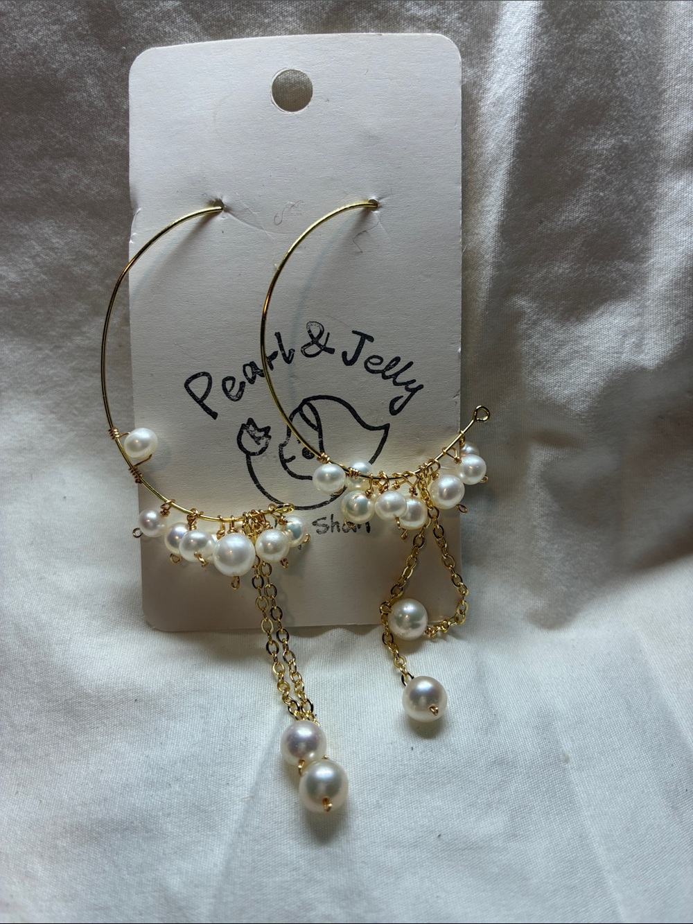 Gold Hoop Pearl Drop Earrings by Pearl and Jelly. NWT